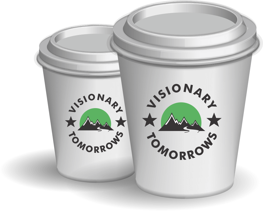 Visionary Tomorrows branded coffee cups