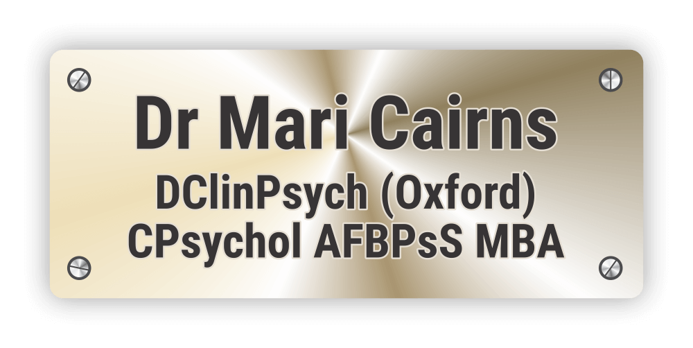 Dr Mari Cairns — DClinPsych (Oxford) CPsychol AFBPsS MBA