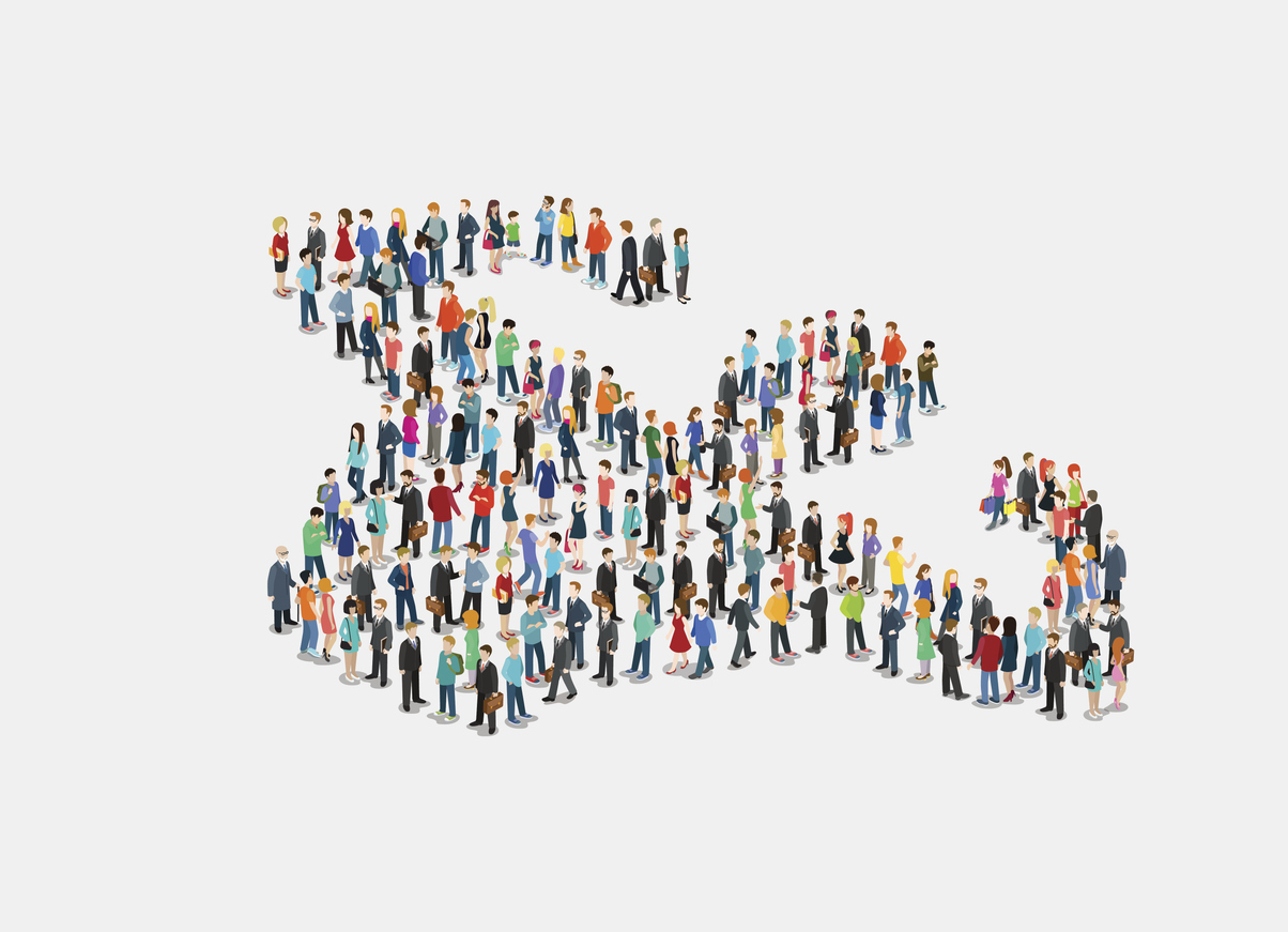 People forming abstract shape
