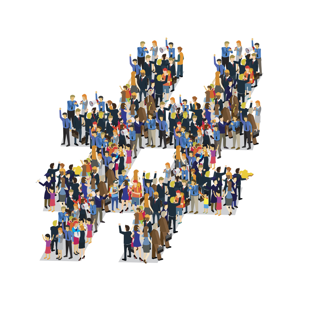 People forming hashtag